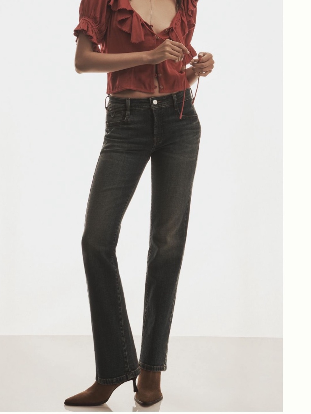 Pilcro low rise Slim Straight Jeans in Mid Blue